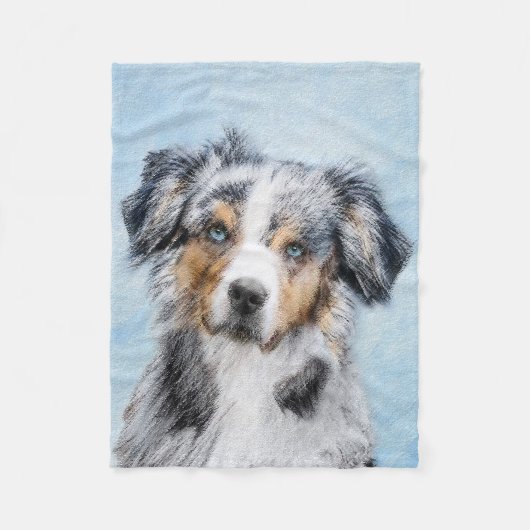 Miniatuur American Shepherd Painting - Dog Art Fleece Deken (Voorkant)