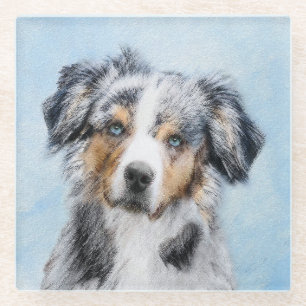 Miniatuur American Shepherd Painting - Dog Art Glazen Onderzetter