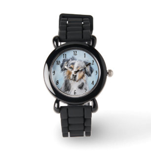 Miniatuur American Shepherd Painting - Dog Art Horloge