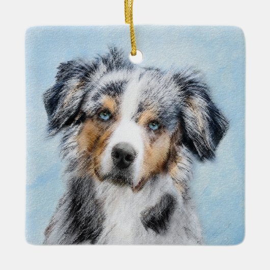 Miniatuur American Shepherd Painting - Dog Art Keramisch Ornament (Voorkant)