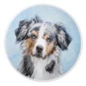 Miniatuur American Shepherd Painting - Dog Art Keramische Knop (Voorkant)