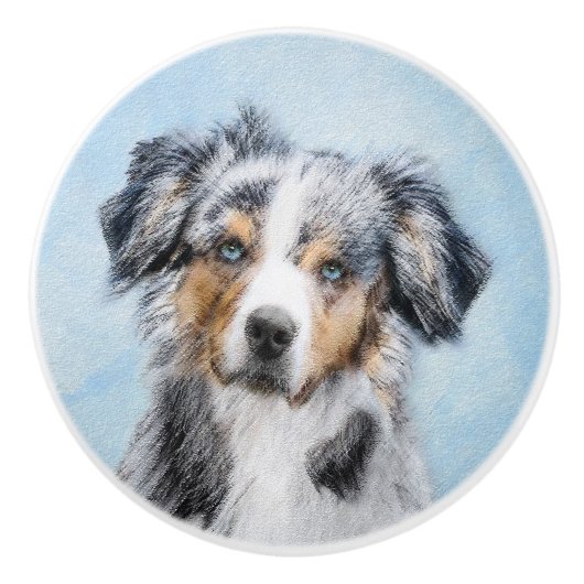 Miniatuur American Shepherd Painting - Dog Art Keramische Knop (Voorkant)