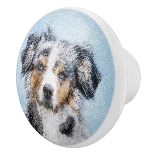 Miniatuur American Shepherd Painting - Dog Art Keramische Knop (Rechts)