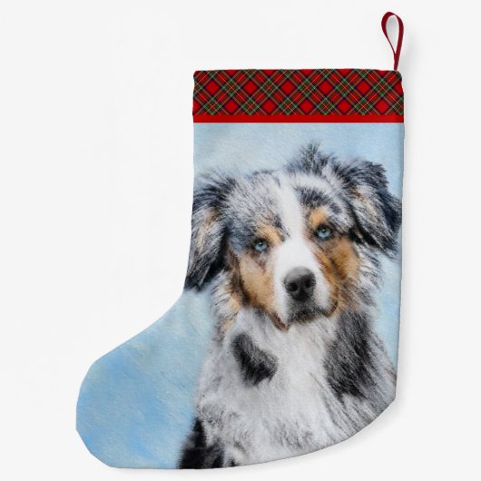 Miniatuur American Shepherd Painting - Dog Art Kleine Kerstsok (Achterkant)