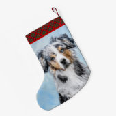 Miniatuur American Shepherd Painting - Dog Art Kleine Kerstsok (Achterkant (Hangend))