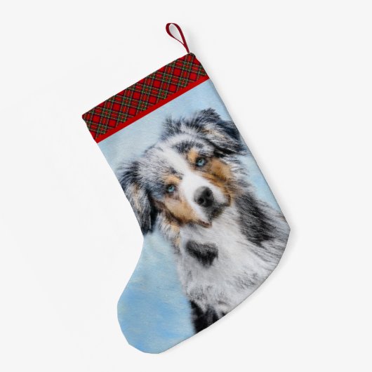 Miniatuur American Shepherd Painting - Dog Art Kleine Kerstsok (Achterkant (Hangend))