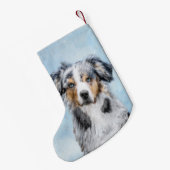 Miniatuur American Shepherd Painting - Dog Art Kleine Kerstsok (Achterkant (Hangend))