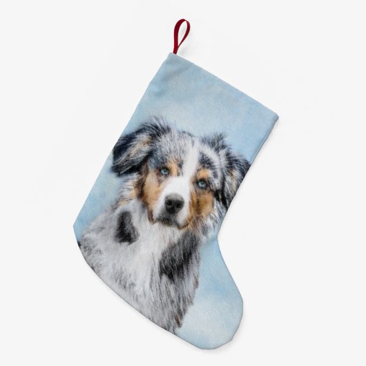 Miniatuur American Shepherd Painting - Dog Art Kleine Kerstsok (Voorkant (Hangend))
