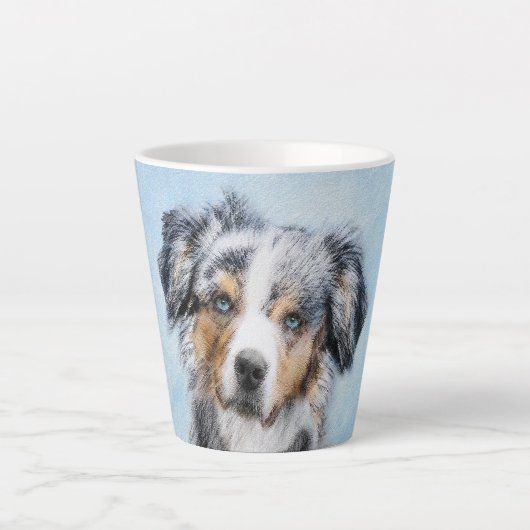 Miniatuur American Shepherd Painting - Dog Art Latte Mok (Voorkant)