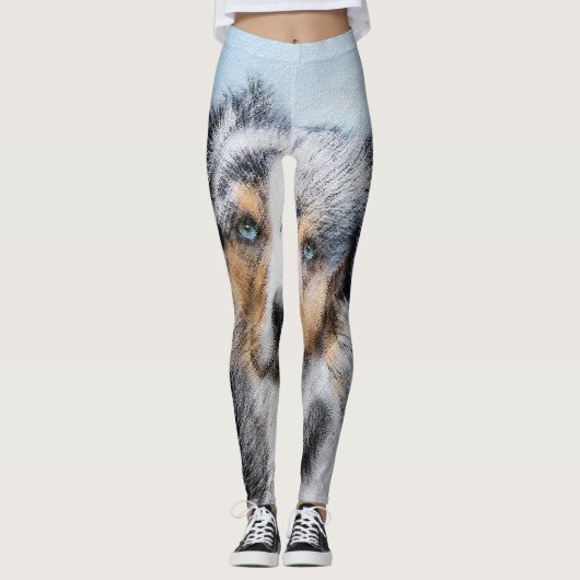Miniatuur American Shepherd Painting - Dog Art Leggings (Voorkant)