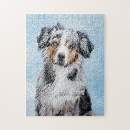 Miniatuur American Shepherd Painting - Dog Art Legpuzzel (Verticaal)