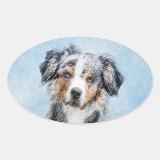 Miniatuur American Shepherd Painting - Dog Art Ovale Sticker (Voorkant)