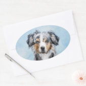 Miniatuur American Shepherd Painting - Dog Art Ovale Sticker (Envelop)