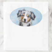 Miniatuur American Shepherd Painting - Dog Art Ovale Sticker (Tas)