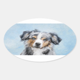 Miniatuur American Shepherd Painting - Dog Art Ovale Sticker