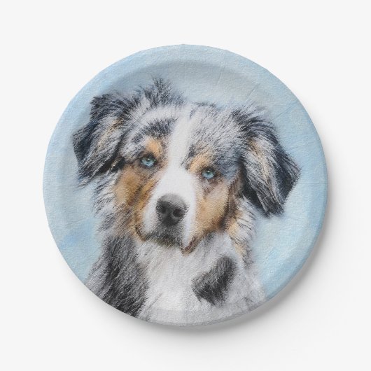 Miniatuur American Shepherd Painting - Dog Art Papieren Bordje (Voorkant)