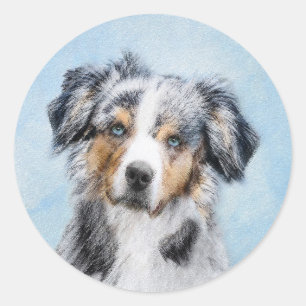 Miniatuur American Shepherd Painting - Dog Art Ronde Sticker