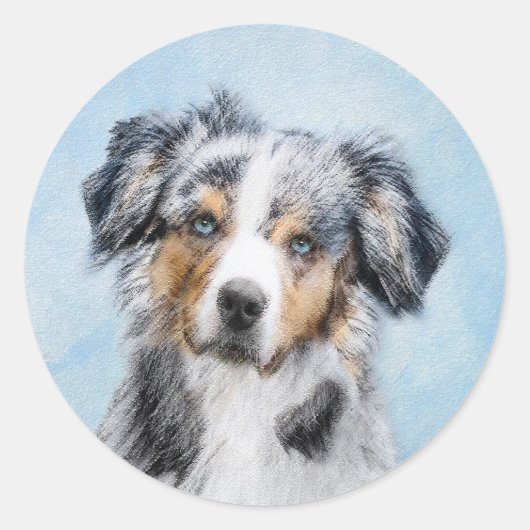 Miniatuur American Shepherd Painting - Dog Art Ronde Sticker (Voorkant)