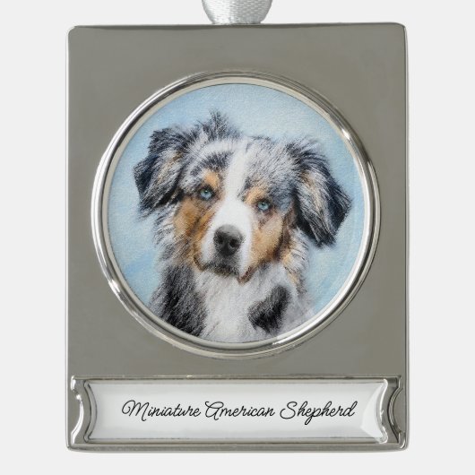 Miniatuur American Shepherd Painting - Dog Art Sil Verzilverd Banner Ornament (Voorkant)