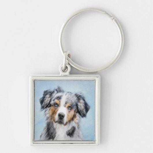Miniatuur American Shepherd Painting - Dog Art Sleutelhanger (Voorkant)