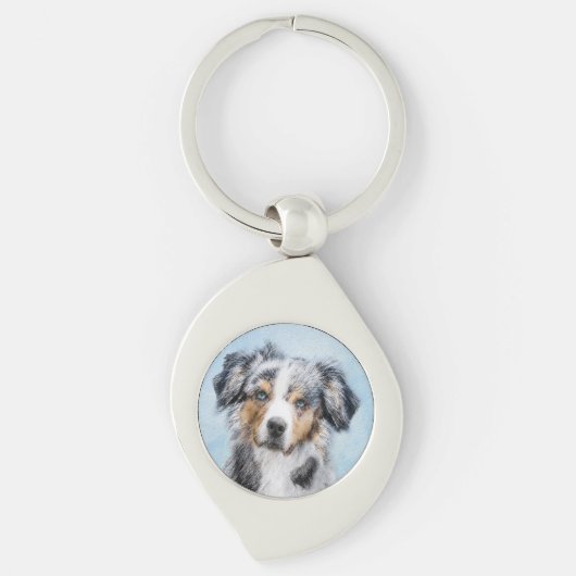 Miniatuur American Shepherd Painting - Dog Art Sleutelhanger (Voorkant)