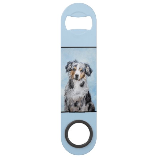 Miniatuur American Shepherd Painting - Dog Art Speed Flessenopener (Achterkant)