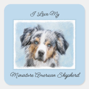 Miniatuur American Shepherd Painting - Dog Art Squ Vierkante Sticker