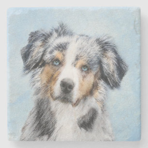 Miniatuur American Shepherd Painting - Dog Art Stenen Onderzetter