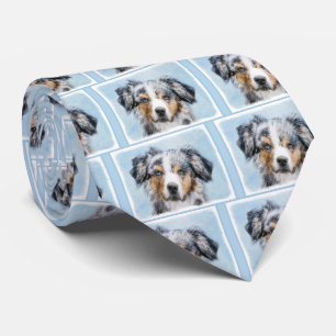 Miniatuur American Shepherd Painting - Dog Art Stropdas