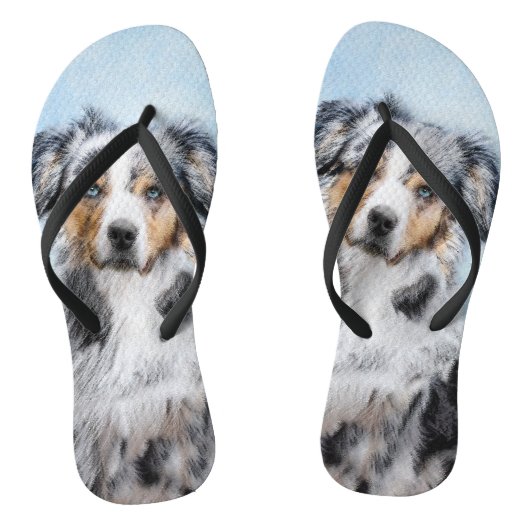 Miniatuur American Shepherd Painting - Dog Art Teenslippers (Voetbed)