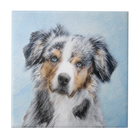 Miniatuur American Shepherd Painting - Dog Art Tegeltje (Voorkant)