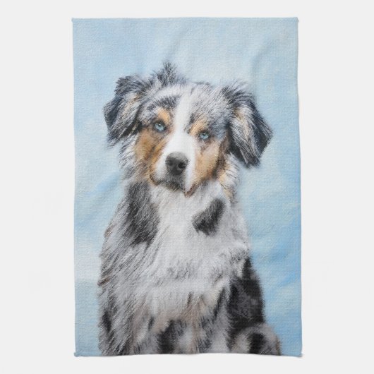 Miniatuur American Shepherd Painting - Dog Art Theedoek (Verticaal)