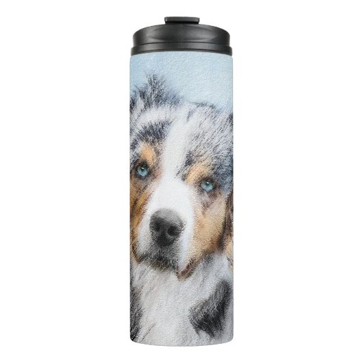 Miniatuur American Shepherd Painting - Dog Art Thermosbeker (Voorkant)