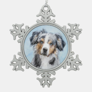 Miniatuur American Shepherd Painting - Dog Art Tin Sneeuwvlok Ornament