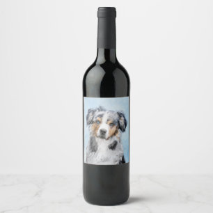 Miniatuur American Shepherd Painting - Dog Art Wijn Etiket
