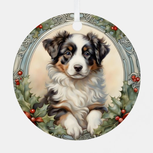 Miniatuur Amerikaans Herder Puppy Ornament (Achterkant)