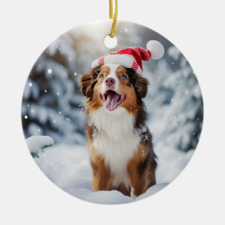 Miniatuur Amerikaanse Herder Hond Kerstmis Keramisch Ornament
