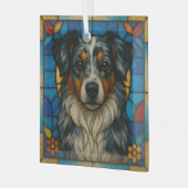 Miniatuur Amerikaanse Herder Merle "Glas in lood" Glas Ornament (Voorkant links)