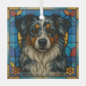 Miniatuur Amerikaanse Herder Merle "Glas in lood" Glas Ornament (Voorkant)