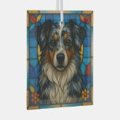 Miniatuur Amerikaanse Herder Merle "Glas in lood" Glas Ornament (Voorkant Rechts)