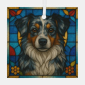 Miniatuur Amerikaanse Herder Merle "Glas in lood" Glas Ornament (Achterkant)