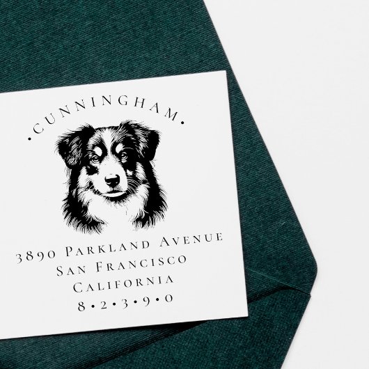 Miniatuur Amerikaanse Herder Pet Dog Retouradres Rubberstempel
