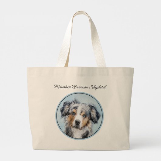 Miniatuur Amerikaanse Herder Schilderij MAS Dog Ar Grote Tote Bag (Achterkant)