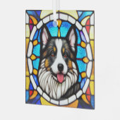 Miniatuur Amerikaanse herdershond "Glas in lood" Glas Ornament (Voorkant links)