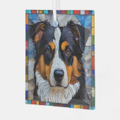 Miniatuur Amerikaanse herdershond "Glas in lood" Glas Ornament (Voorkant links)