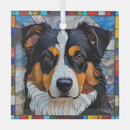 Miniatuur Amerikaanse herdershond "Glas in lood" Glas Ornament