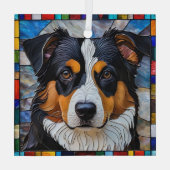 Miniatuur Amerikaanse herdershond "Glas in lood" Glas Ornament (Achterkant)