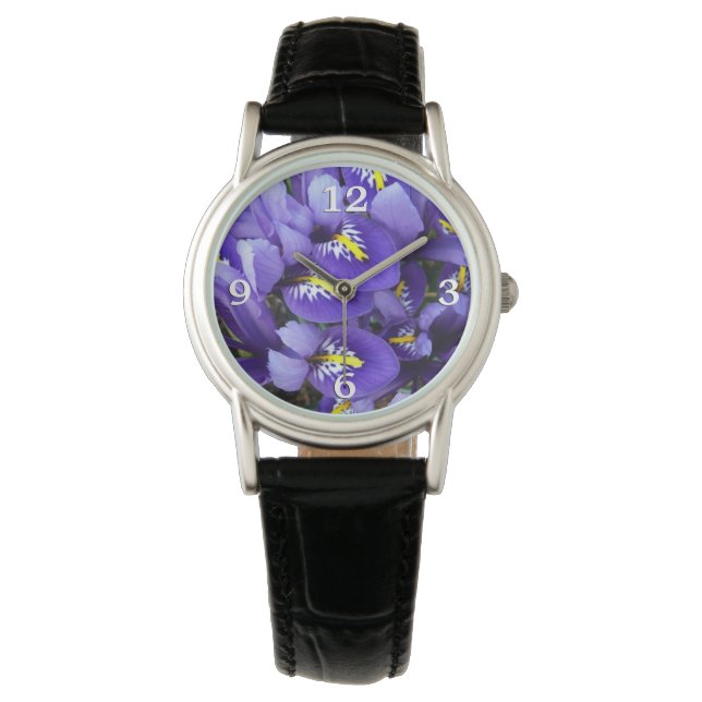 Miniatuur Blue Iriss Spring Floral Horloge (Voorkant)