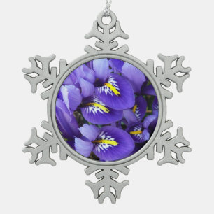 Miniatuur Blue Iriss Spring Floral Tin Sneeuwvlok Ornament