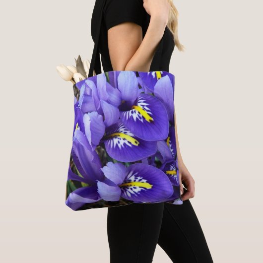 Miniatuur Blue Iriss Spring Floral Tote Bag (Dichtbij)